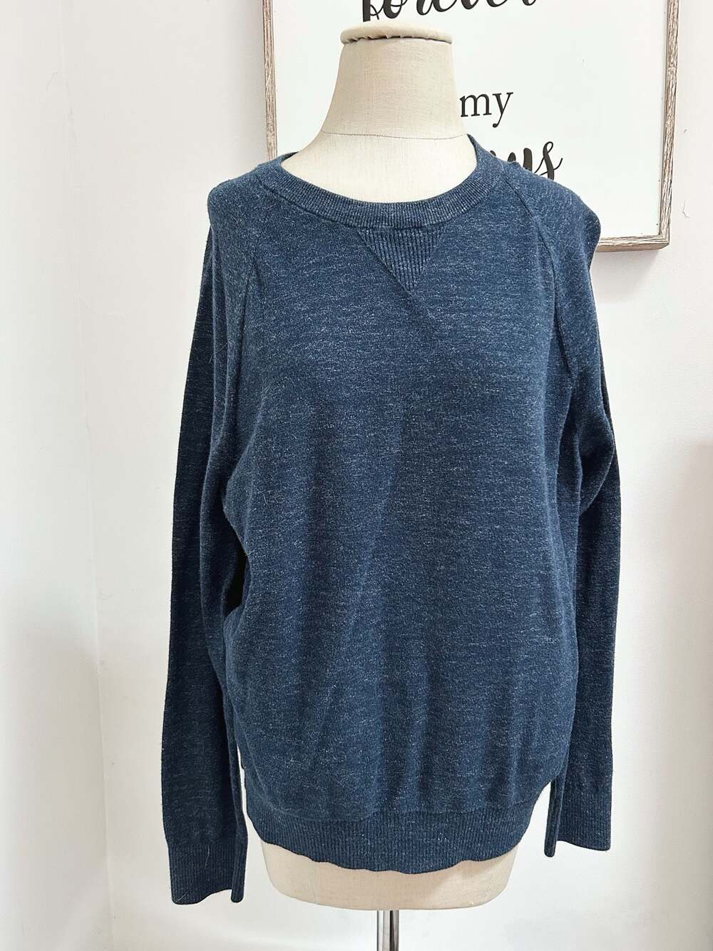 Banana Republic Organic Cotton Crew Neck Pullover Sweatshirt Blue Heather